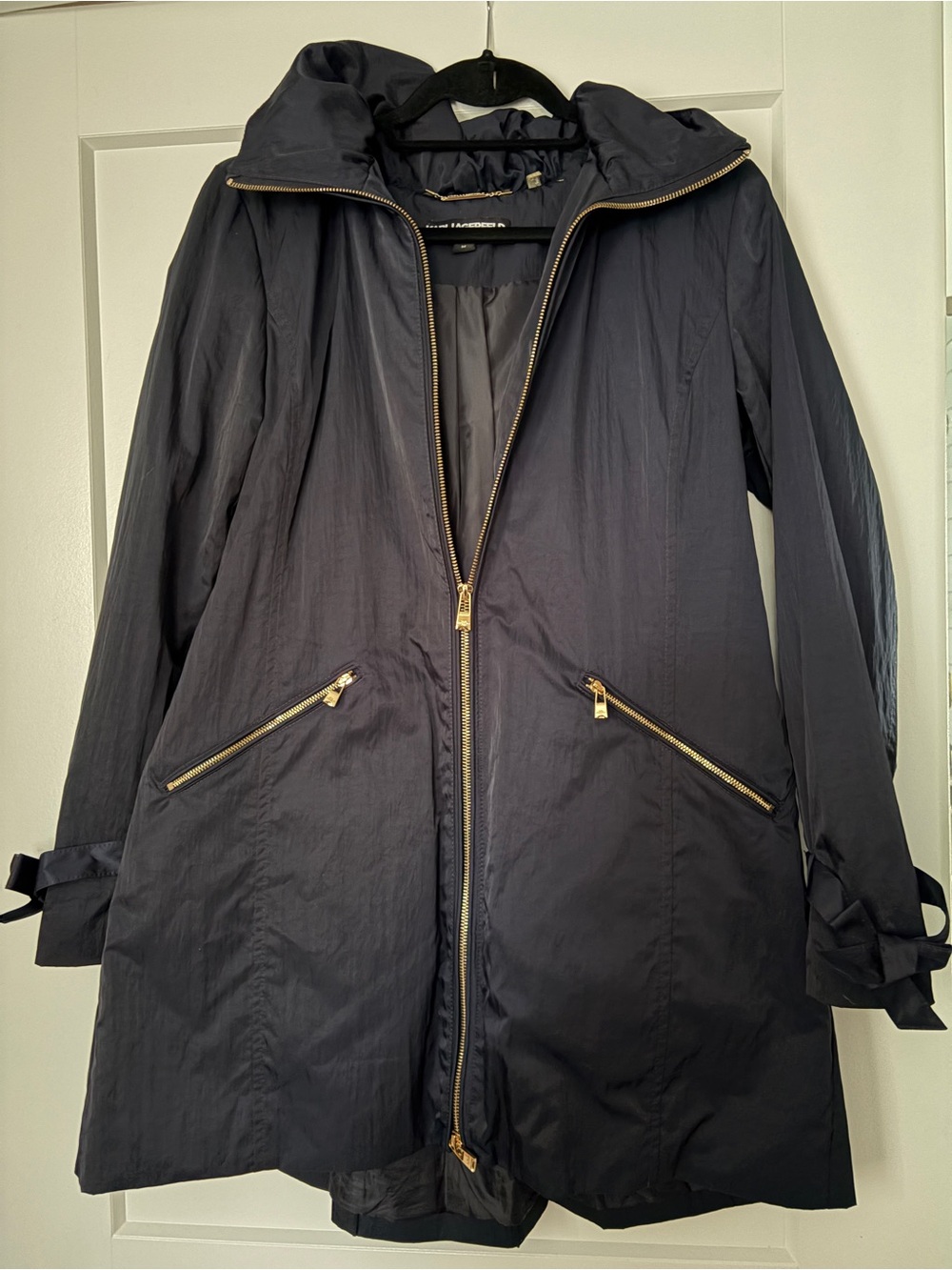 Karl Lagerfeld Navy Trench Coat with Gold Zippers